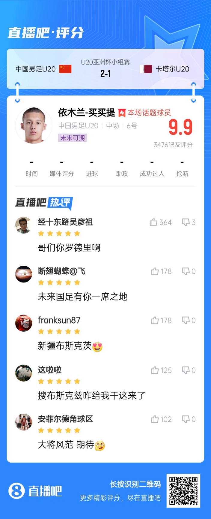  依木蘭+陳澤仕泰山中場(chǎng)連線！19歲依木蘭獲封：新疆布斯克茨！