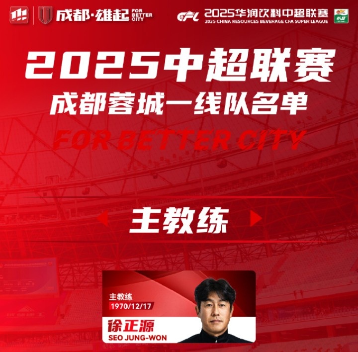  成都蓉城一線隊大名單出爐！